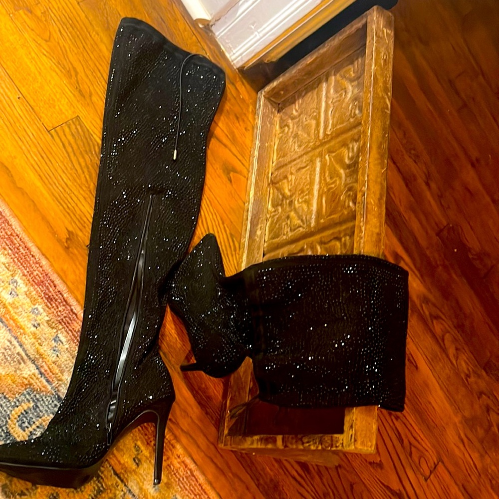 Bella Luna rhinestone covered knee high boots